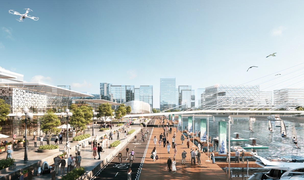 Public waterfront promenade and marine activity spaces